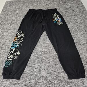 Disney Mickey Mouse Joggers Sweatpants Black Colorful Graphic Juniors XL 15-17